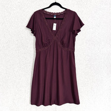 Old Navy Womens Lace Trim Mini Dress Medium Tall Burgundy Purple Romantic NWT