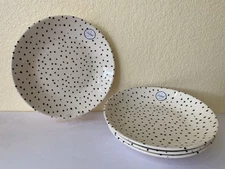 Home Essentials Set of 4 Pasta Bowls 9.25" Ceramic Black Dots Off White Portugal