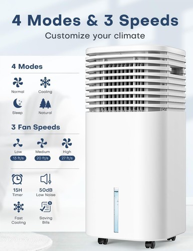 4-IN-1 Portable Air Conditioners, Evaporative Cooler w/ 4 Modes & 3 White - Picture 4 of 8