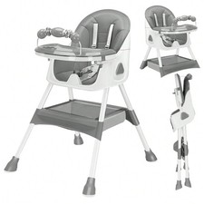 3-in-1 Baby High Chair Foldable Portable Dining Chair 5-Point Safety Belt Grey