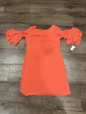 Nine West Bright Coral Ruffled Dress NWT Size 6 Shift Off Shoulder Zip Back