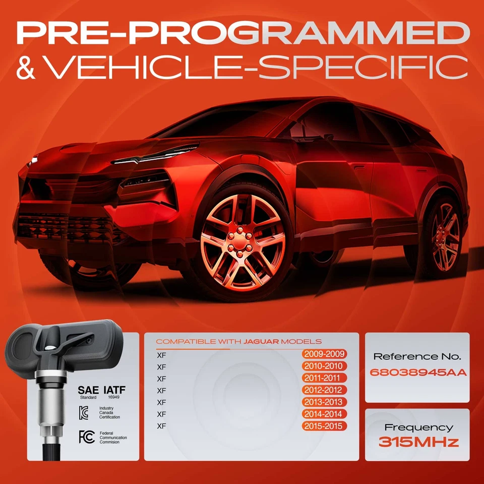 Sensor de monitoramento de pressão dos pneus A-Premium 4x 315MHz TPMS para Jaguar XF 2009-2015 - Imagem 2 de 4