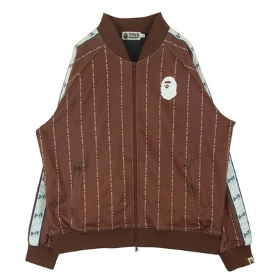 A BATHING APE A TEXT STRIPE JERSEY TOP Gestreifte Jacke Braun GrXL Herren