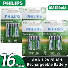 16PCS PHILIPS AAA 800mAh 1.2V Rechargeable Ni-MH Batteries up to 500 Recharged