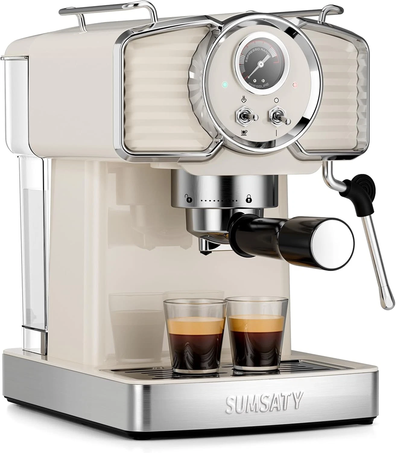 20 Bar Espresso Machine with Milk Frother 1.8L Off-White Retro