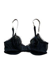 La Perla Bra Sheer Floral Applique Lace Black Balconette Underwire Size 34 Italy