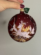 Vintage Hand Painted Italy Deer Christmas Ornament Red Ball