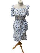 Select Floral Print Wrap Dress Size UK 8 Blue White Viscose 1 IMW001