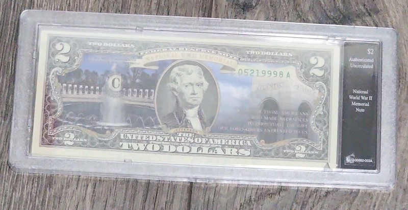 2013 Bradford Exchange Colorized $2 WW2 National Memorial NOTE WWII Sealed Cert.