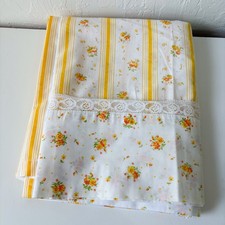 Vintage Spring maid Twin Flat Sheet Orange/Yellow Flower Lace Striped MCM