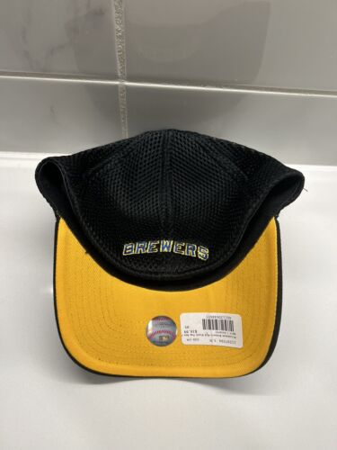 New Era 39THIRTY Milwaukee Brewers Throwback Retro Logo Black Flex Hat Cap S/M - Picture 3 of 4
