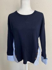 VERONICA BEARD Sm mixed media merino wool cotton blouse layered look sweater