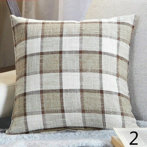 2X Check Pillowcase Cover Throw Pillow Cushion Linen Cotton Plaid Zip Retro Home - Bild 7 von 14