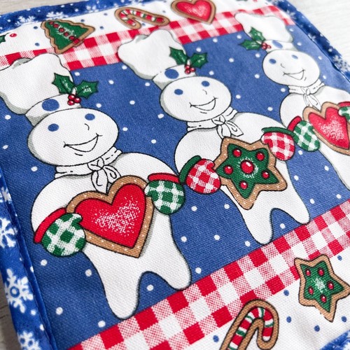 Pillsbury Doughboy Christmas Cookie Pot Holder Set Blue 1999 Vintage 90s Gift - Picture 3 of 8