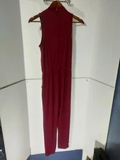 Papaya Sleeveless Long Leg Zip Up Body Suit With Collar