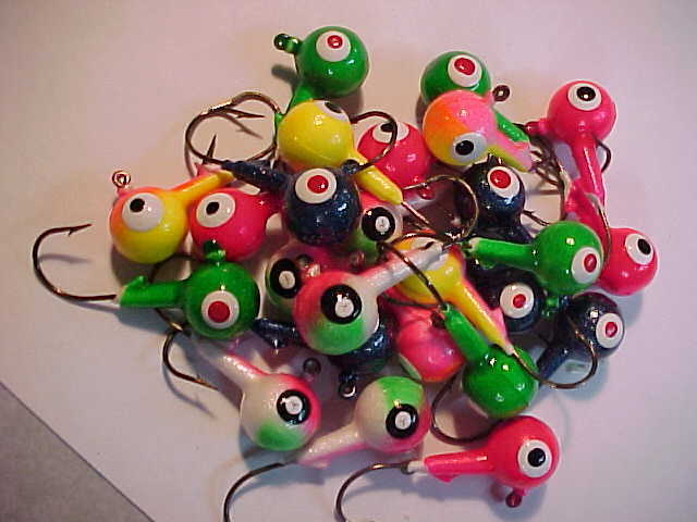 25 NEW FLOATING WALLEYE JIG HEADS 1/4 SIZE2 HOOKS FOAM JIGS PINK BLUE WHITE