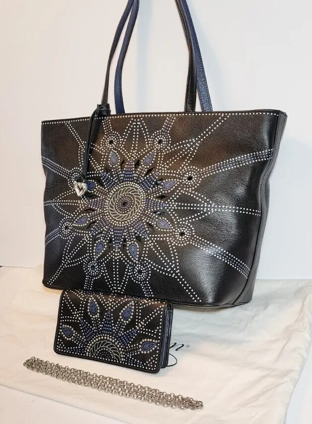 BRIGHTON STAR STUDDED COLLECTION ARIA LEATHER TOTE CROSSBODY WALLET SET MINT$680 image 4