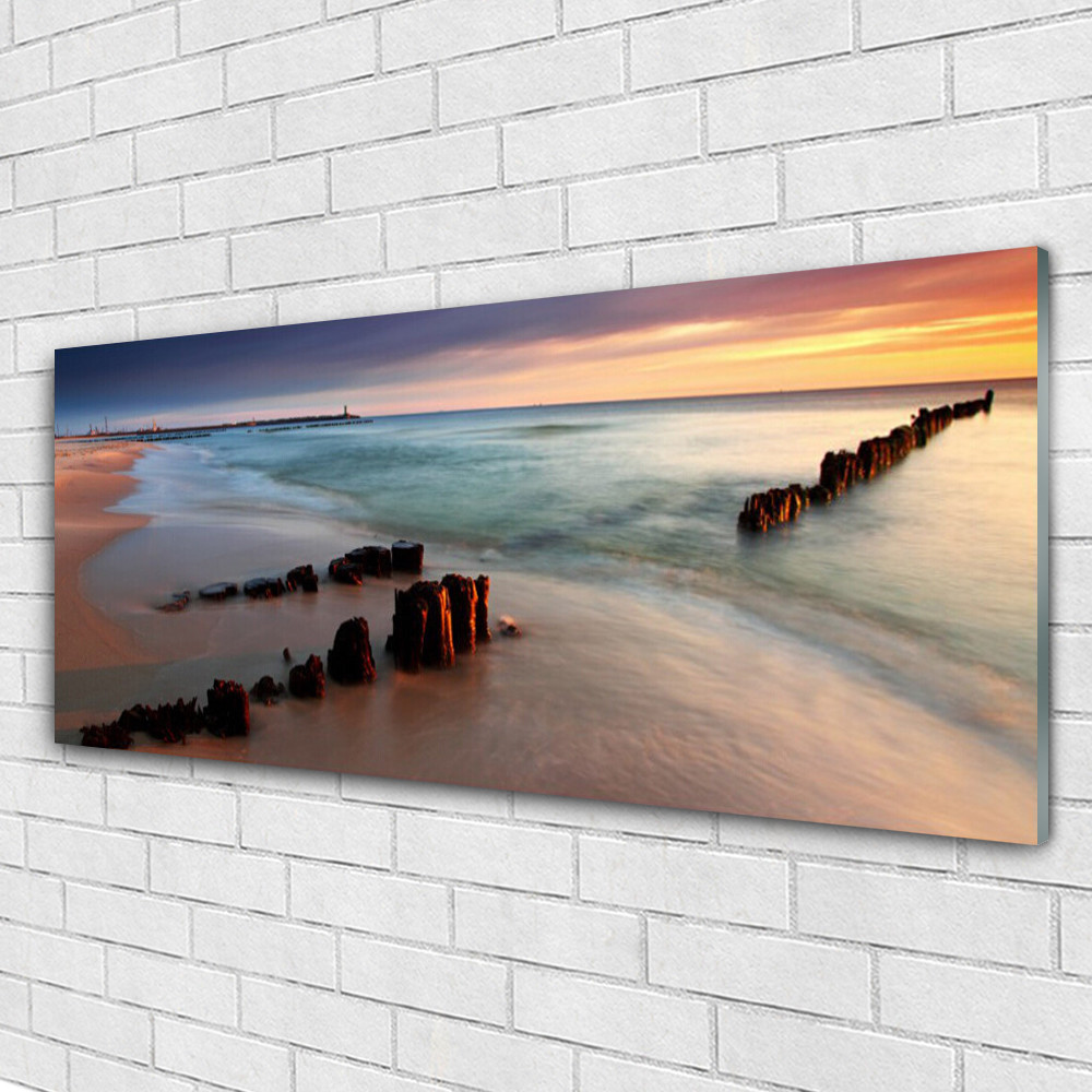 Tableau murale Mer Plage 125x50 grand format verre acrylique paysage marin Tulup
