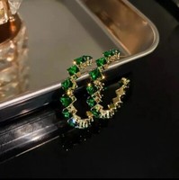 CLEARANCE SALE Earrings Inlay Hoop Round Green Zircon Earrings Cshaped Jewellery