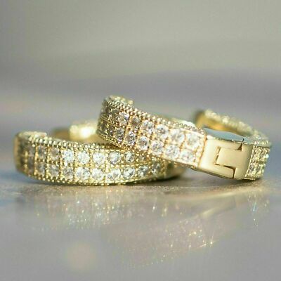 Round Cut Lab-Created Diamond Men's Hoop Earrings 14K