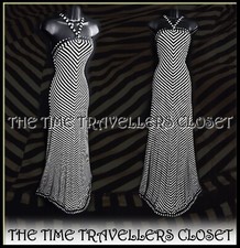 KATE MOSS TOPSHOP MAXI GÖTTIN GESTREIFT MONOCHROM KLEID 60er 70er STUDIO 54 UK 8