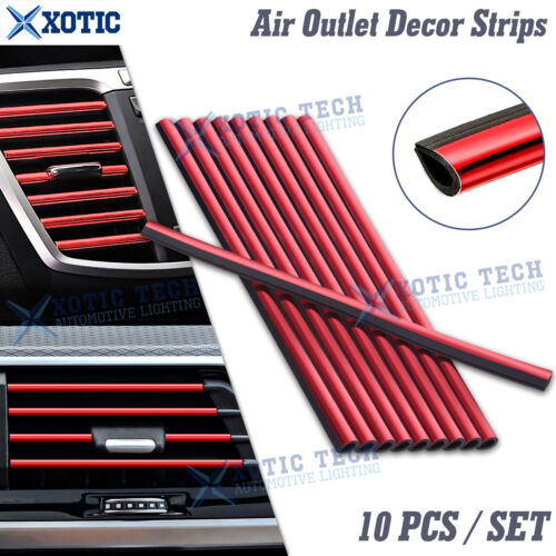 10pcs RED Car Air Conditioner Vent Outlet Chrome PVC U Shape Moulding Trim Strip - Picture 2 of 13