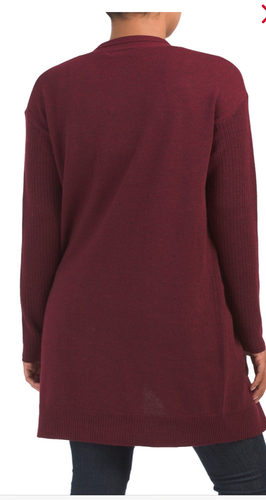 $435 THEORY CASHMERE OPEN FRONT RIB SLEEVE CARDIGAN SWEATER CRANBERRY DARK RED - Picture 7 of 11