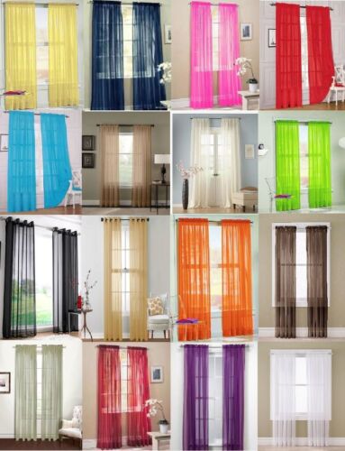 2 Stck. Durchsichtig Voile Fenster Paneel Vorhänge DRAPE 84 oder 1 Stck. SCHAL VIELE FARBEN - Bild 1 von 43