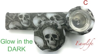Silicone Smoking Pipe with Glass Bowl w/Cap (glow) SAME DAY SHIP US SELLER