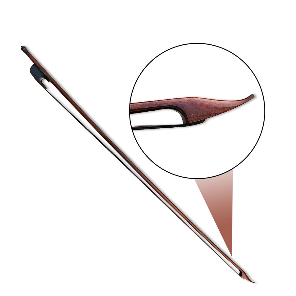 Arco de violín barroco 4/4 madera de Brasil con rana de ébano y pelo de caballo negro Mongolia Foto 3 de 4