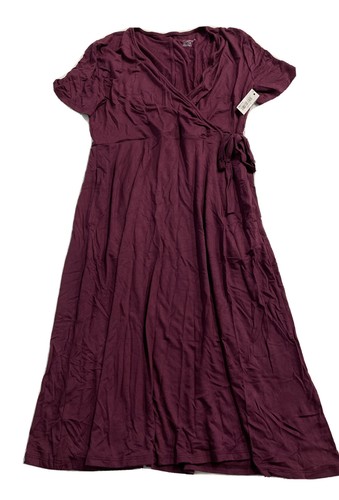 Amazon Essentials Women's Cap-Sleeve Faux-Wrap Dress XS Burgundy NEW