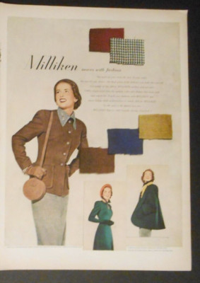1948 Milliken Fabrics AD NYC NY Sexy female model coat skirt Vogue Style Fashion