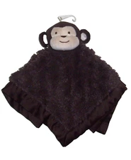 Kidsline Dark Brown Monkey Baby Blanket Swirl Soft Plush Satin Trim Back