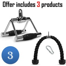 3-Piece Cable Machine Attachments Set Double D Row Handle Tricep Rope Snap Hook