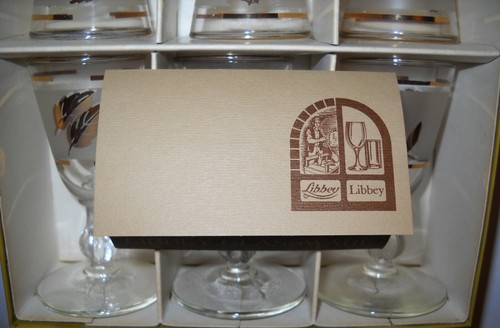 MCM Libbey Hostess Glassware 6 Cordial Glasses Gold Leaves 8990 Golden Foliage - Picture 3 of 6