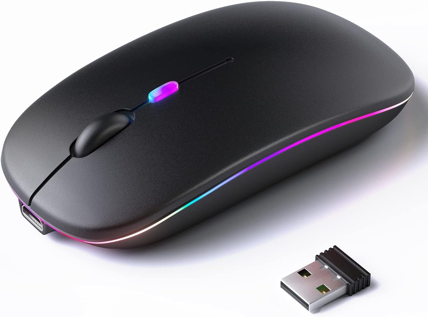 Slim Rechargeable Wireless Bluetooth 5.2 LED Mouse with Dual Mode Bluetooth and USB Connectivity for Laptop and PC