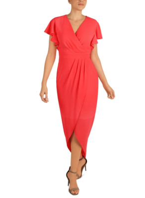 Donna Ricco Ruffled-Sleeve Tulip-Hem Dress Coral Size 12 2194