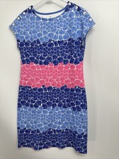 Talbots 100% Cotton Seashell Print Shift Dress Sz Small Button Detail