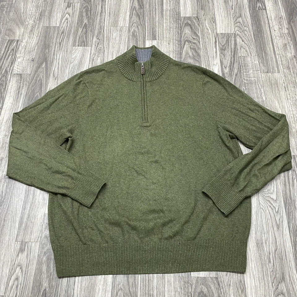 Suéter tejido EDDIE BAUER 1/4 cremallera cuello falso verde mezcla cachemir para hombre talla L Foto 2 de 4