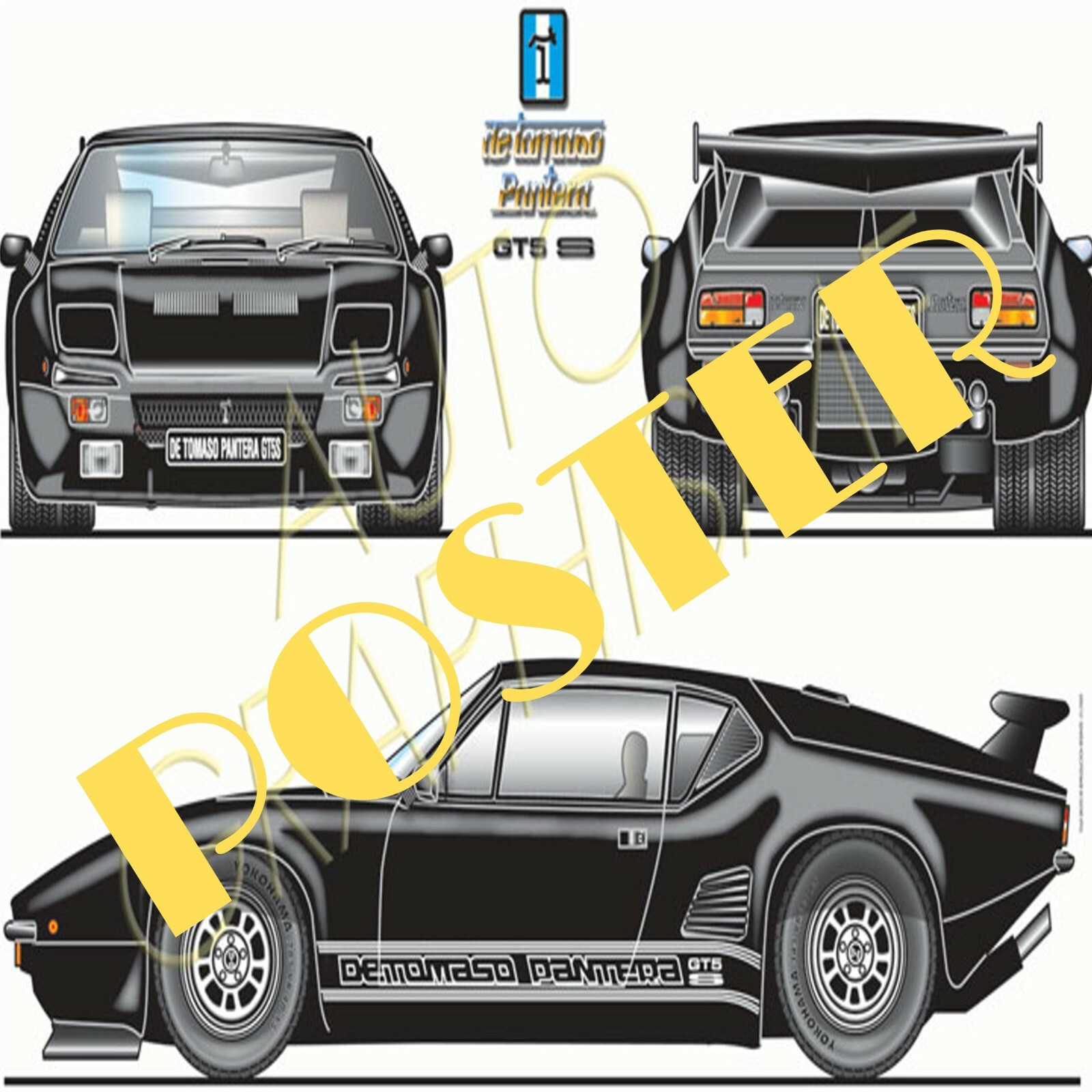 Poster voiture DeTomaso Pantera GT5 S - Déco murale cadre garage et bureau youngtimer