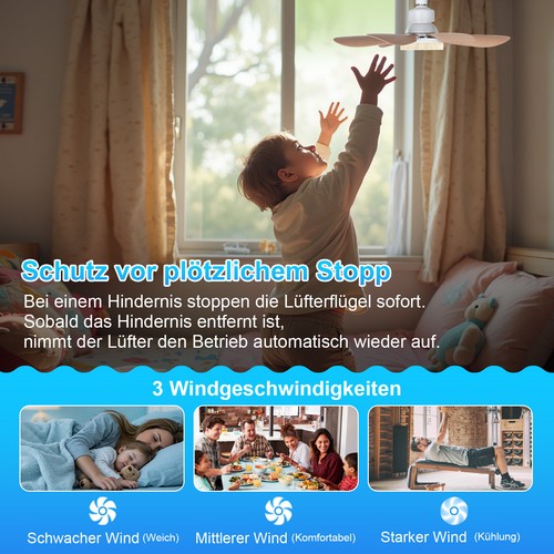 LED Lampe mit Ventilator Dimmbar Deckenventilator mit Beleuchtung E27 Sockel DE - Bild 7 von 15