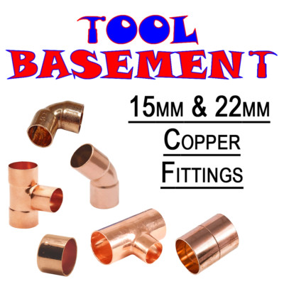 15 mm & 22 mm Kupfer Endvorschub Fittinge - Winkel/T-Stücke/Geraden/Anschläge/45°/Reduzierer