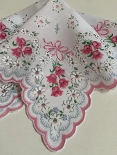 Charming New Pink Floral Tulips & Daisies Handkerchief - LuRay Hankie!