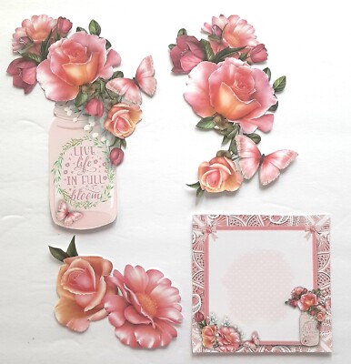 3D UPick Roses Vase Journal Card Flower Scrapbook Card Embellishment 3574