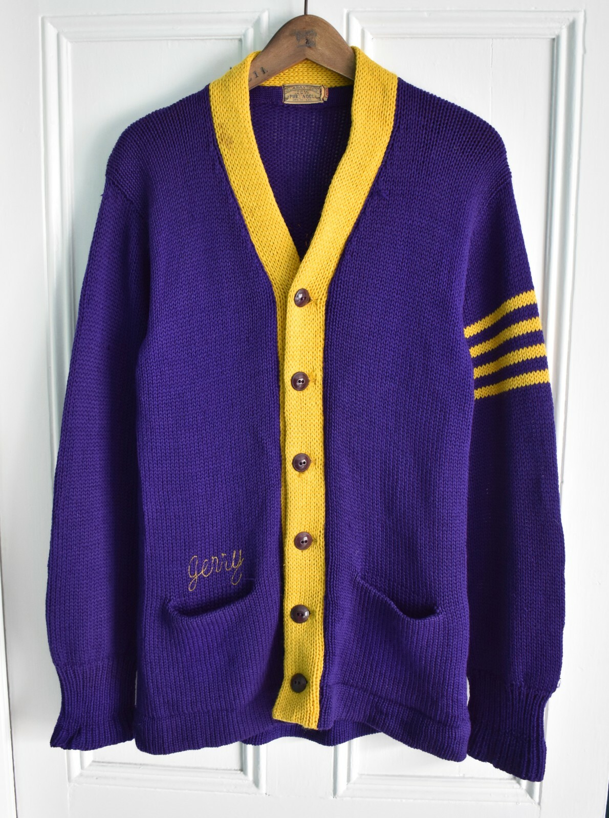 Vtg 40s 50s Purple Knit Wool Varsity 
