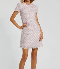 Mac Duggal Cap Sleeve Floral Button Detail Shift Dress in Pink Multi Size S