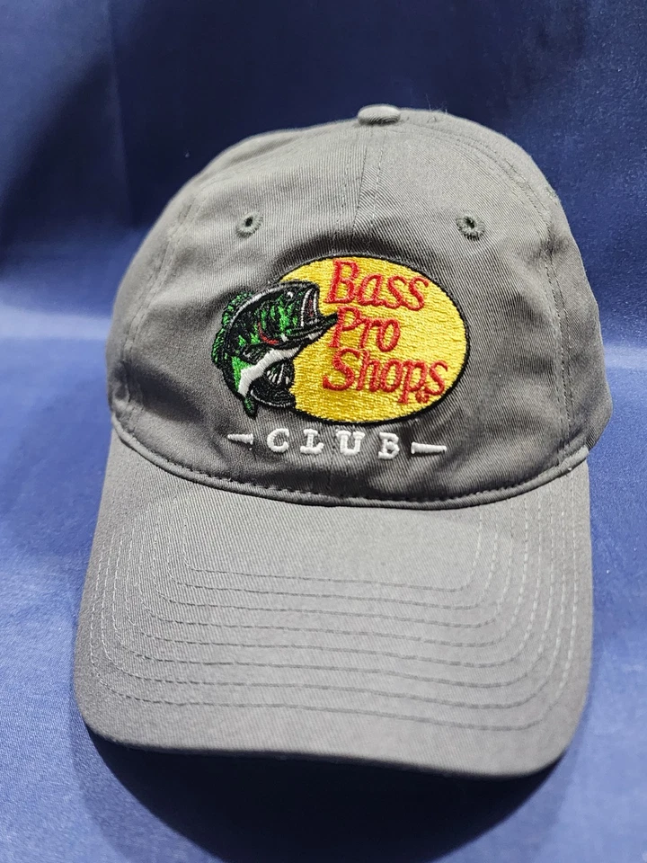 Bass Pro Shops Club Outdoor Angeln Mütze grau verstellbarer Riemen hinten Kappe