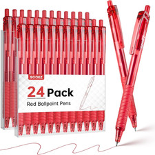 24 Pack Bulk Pens Ballpoint, Retractable Red Ink Pens, Smooth Writing Pens wit