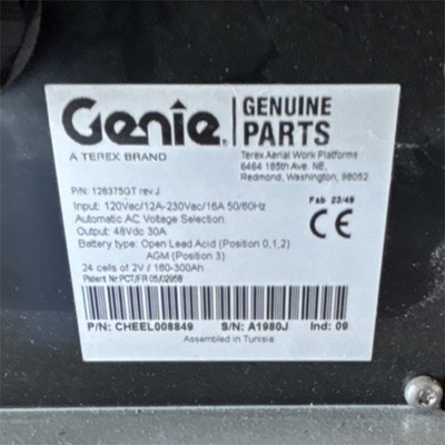 Genie Battery Charger 128375GT rev J for Boom Lift Scissor Lift MPN 128375GT