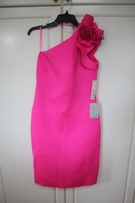 Eliza J Rosette Scuba Cocktail 1-Shoulder Formal Sheath Dress Neon Pink 10 New